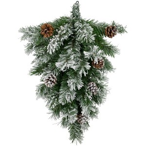 Northlight 22" Unlit Snowy Flocked and Pinecones Christmas Teardrop Swag - 1 of 4