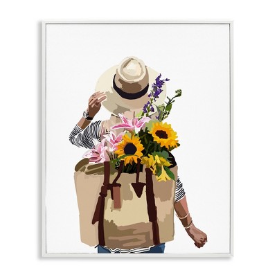 Stupell Industries Woman Carrying Floral Backpack, 16" x 20"