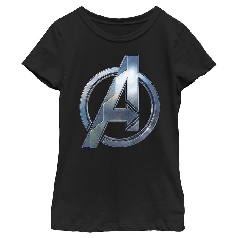 Girl's Black Panther: Wakanda Forever Metallic Wakanda Avengers Logo T-Shirt, 1 of 5