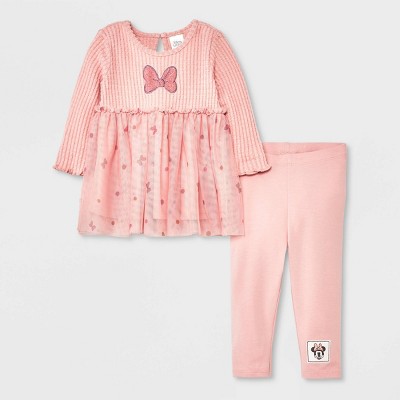 Image of Baby Girls' Disney Mickey Mouse & Friends Polka Dots Top and Bottom Set - Pink 3-6M