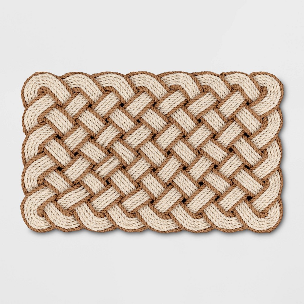 1'6"x2'6" Lovers Knot Coir Doormat Cream/Brown - Threshold™: Outdoor High Pile Basket Weave Front Door Mat