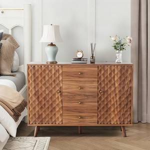 47.2" W Sideboard Buffets Cabinet with 4 Drawers, Buffets Cabinet with Storage, Wood Farmhouse, Buffet Cabinets with Storage 2 Door for Living Room - 1 of 4