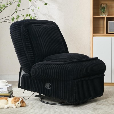 Grungis Modern Swivel Rocking Single Sofa with Adjustable Backrest & Footrest, Manual Glider Rocking Armless Chair for Living Room