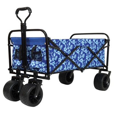 SKRAN 440lbs Collapsible Foldable Beach Wagon Cart with Strapping System,Wagon Grocery Cart for Camping Shopping Sports Gardening Fishing,Blue Flower
