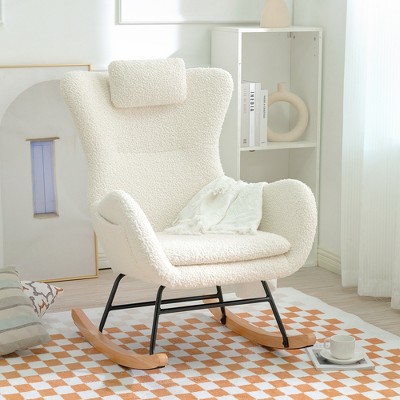 Image of Teddy Tufted Rocking Chair with Rubber Legs, White - ModernLuxe