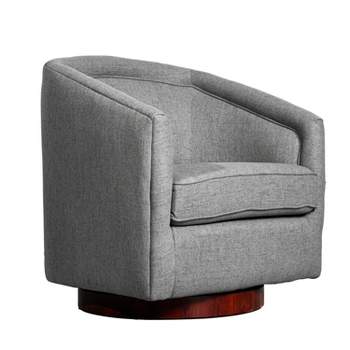 Flash Furniture Dean Club Style Commercial Barrel Accent Armchair with 360 Degree Swivel Metal Base and Sloped Armrests
