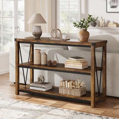 Farmhouse Entryway Table,47 Inch Narrow Long Console Table with Storage, 3 Tier Wood Console Table