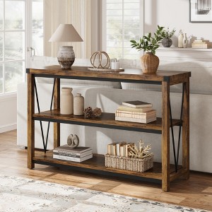 Farmhouse Entryway Table,47 Inch Narrow Long Console Table with Storage, 3 Tier Wood Console Table - 1 of 4