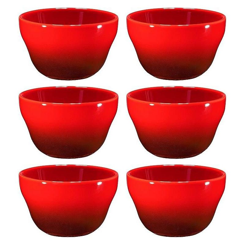 Bruntmor 8oz Ceramic Chip and Dip Porcelain Bowls, Set of 6, Red, 3 of 5