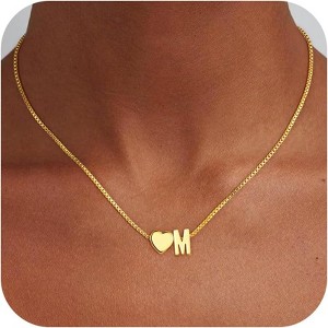 Heart Initial Necklace for Teens, 18K Gold Plated Letter Pendant for Christmas & Birthday - 1 of 4