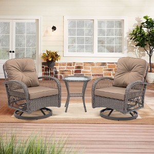 Osparple Patio Furniture Set Bistro Set Wicker Woven 360 Degree Swivel Chairs with Cushions Glass Coffee Table for Outdoor, Patio, Terrace - 1 of 4