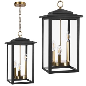 LamQee Large Outdoor Pendant Lights Fixture 3-Lights Modern Outdoor Ceiling Hanging Lights Chandeliers with Glass Shade - 1 of 4
