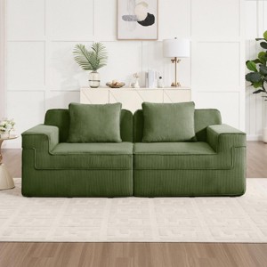 Modern Loveseat Sofa with Plush Corduroy Upholstery and No-Assembly Design for Living Room -3irtyhousy - 1 of 4