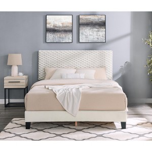 TiramisuBest Walnut 3-Piece Rubberwood Bedroom Set, Platform Bed with Two Nightstands, Queen - 1 of 4