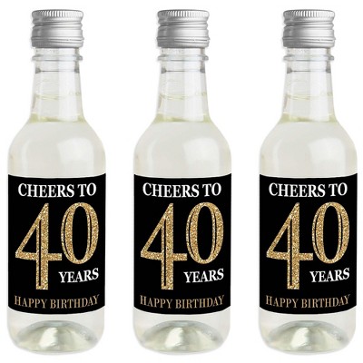 Big Dot of Happiness Adult 40th Birthday - Gold - Mini Wine & Champagne Bottle Label Stickers - Birthday Party Favor Gift for Women & Men - Set of 16