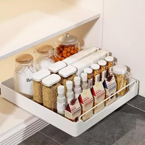 Slide Out Cabinet Organizer, Sliding Drawer Pantry Shelf W/Damping Guide, Nylon Adhesive, Heavy Duty Pantry Shelves For Bathroom, Kitchen - 1 of 4