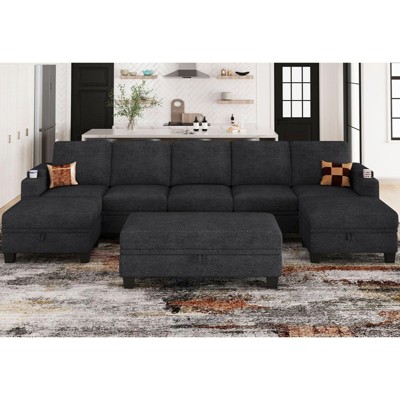 Belffin Oversized U-Shaped Chenille Sectional - 8-Seater Modular with Storage & Convertible Design