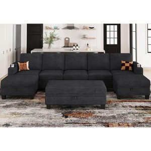 Belffin Oversized U-Shaped Chenille Sectional - 8-Seater Modular with Storage & Convertible Design - 1 of 4