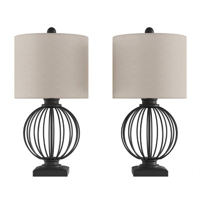 2pc Wrought Iron Open Cage Orb Table Lamps