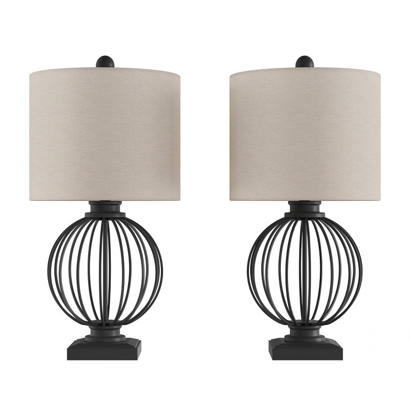 2pc Wrought Iron Open Cage Orb Table Lamps (Includes LED Light Bulb) Black - Trademark Global, 1 of 6