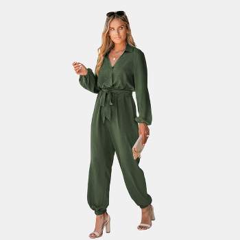 Women's Belted Long Sleeve Jogger Jumpsuits - Cupshe