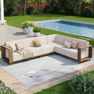 Captiva Designs Outdoor Patio Modular Furniture Sectional Wicker Sofa Set with 9.8 Inch Thick Cushions - 1 of 4