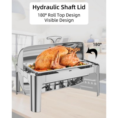 Chafing Dishes, 9QT Rectangular Stainless Steel Buffet Warmer - Roll Top Lid for Catering, Food Service