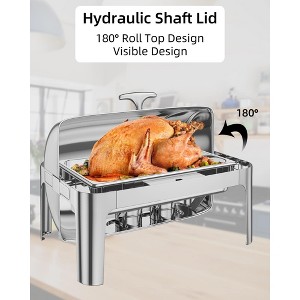 Chafing Dishes, 9QT Rectangular Stainless Steel Buffet Warmer - Roll Top Lid for Catering, Food Service - 1 of 4