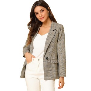 INSPIRE CHIC Women's Notched Lapel One Button Boyfriend Plaid Suit Blazer - 1 of 4