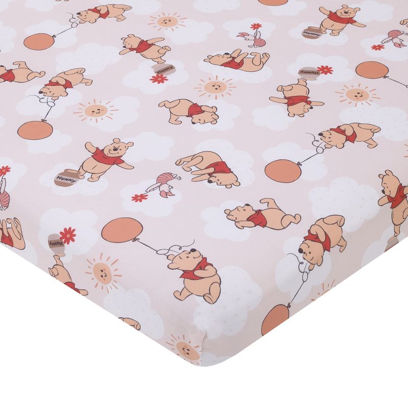 Disney Winnie the Pooh Tan, Red, and White Piglet, Balloons, and Hunny Pots Super Soft Nursery Fitted Mini Crib Sheet, 1 of 5