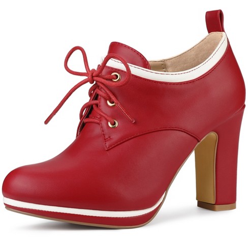 Allegra K Women's Platform Lace Up Block Heelss Ankle Boots Red Ankle Boots  7.5 M Us : Target