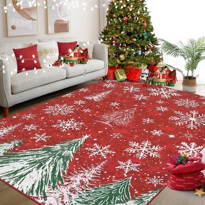 Christmas Area Rugs, Washable Non-Slip Snowflakes Snowscape Carpet, Soft Low Pile Foldable Stain Resistant for Bedroom, Home - 1 of 4