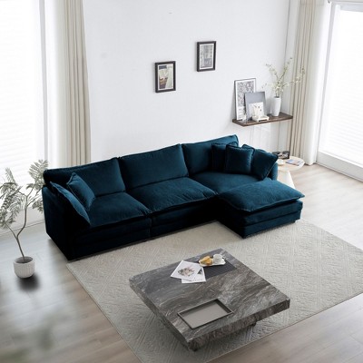 NicBex Couches for Living Room 111.5" Modern L Shape Sectional Sofa Couch with Ottoman Chenille Upholstered 3 Seater Sleeper Sofa, Blue