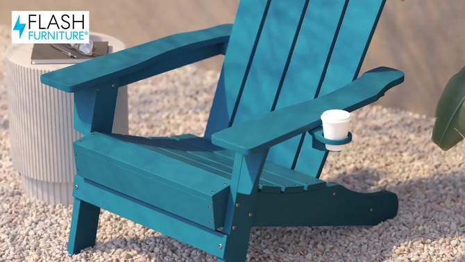 Flash Furniture Newport Adirondack Chair with Cup Holder, Weather Resistant HDPE Adirondack Chair, 2 of 13, play video