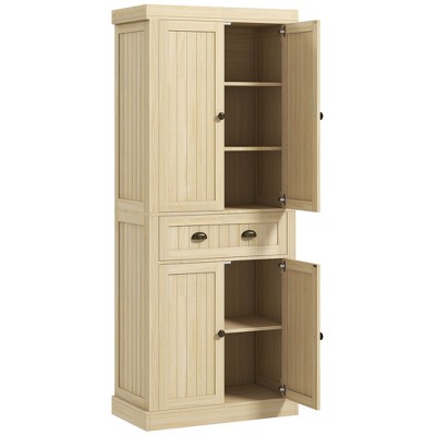 72" Kitchen Cabinet, Kitchen Pantry Cabinet with 4 Doors, 2 Adjustable Shelves and Drawer