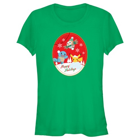 Juniors Womens Pokemon Christmas Happy Holidays Patch T-Shirt - image 1 of 4