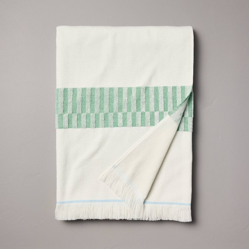 XL Check Print Beach Towel Cream/Green - Hearth &#38; Hand&#8482; with Magnolia, 1 of 4