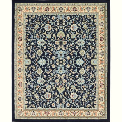 Navy Blue and Ivory Synthetic 8' x 10' Reversible Area Rug