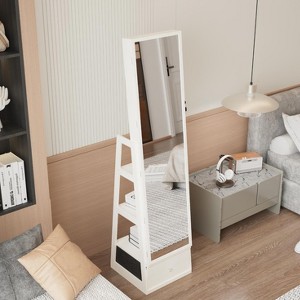 KWPZQEB Swivel Jewelry Cabinet with Full Length Mirror, Standing Jewelry Armoire Organizer with Interior Lighted Mirror&Lockable Storage Cabinet,White - 1 of 4