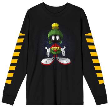 Looney Tunes Marvin the Martian and Yellow Pattern Men’s Black Long Sleeve Tee