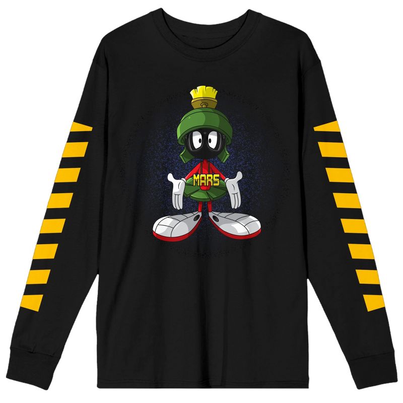 Looney Tunes Marvin the Martian and Yellow Pattern Men’s Black Long Sleeve Tee, 1 of 3
