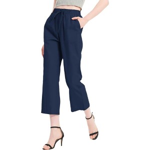 Anna-Kaci Women's Solid Linen Cropped Pants Loose Drawstring Trousers with 4 Pockets - 1 of 4