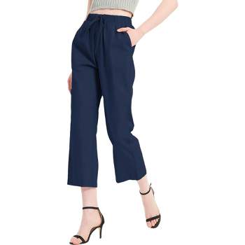 Anna-Kaci Women's Solid Linen Cropped Pants Loose Drawstring Trousers with 4 Pockets Elastic Waist