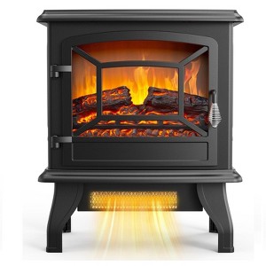 ROVSUN 20" H Electric Fireplace Stove Space Heater, Realistic Flame Logs, Overheat & Tip-Over Protection for Bedroom Living Room,1400W, Black - 1 of 4