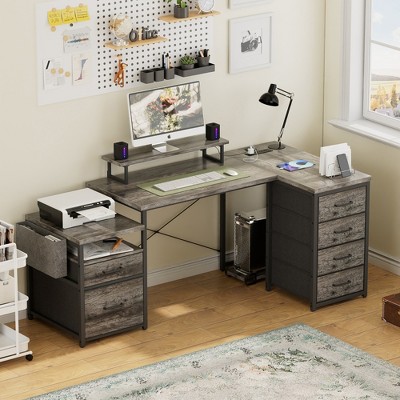 Aheaplus Reversible L Shaped Computer Desk with Fabric File Drawers