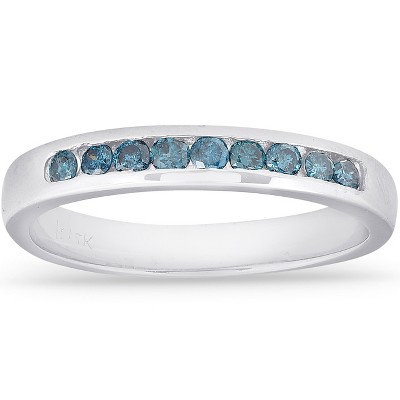 Pompeii3 1/4 cttw Blue Diamond Wedding Ring 14K White Gold Channel Set Stackable Band
