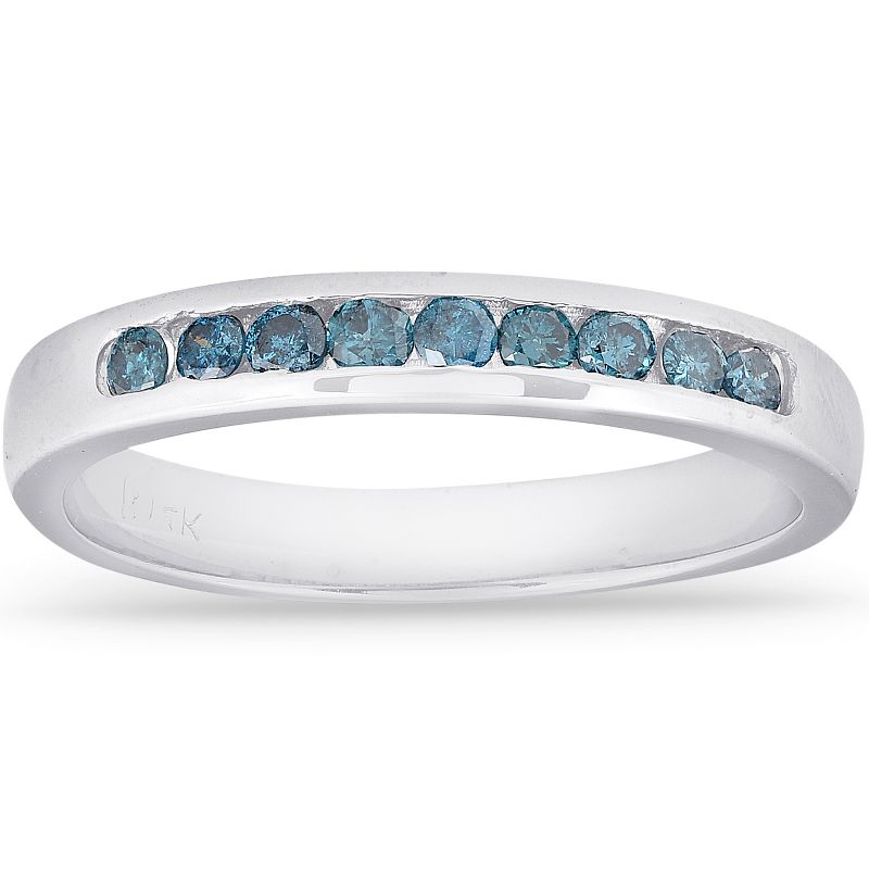 Pompeii3 1/4 cttw Blue Diamond Wedding Ring 14K White Gold Channel Set Stackable Band, 1 of 6