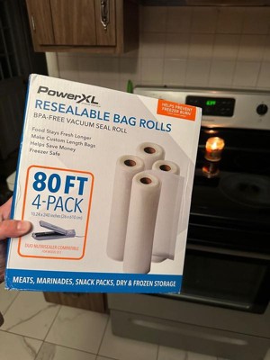 80-Foot Value Pack Vacuum Sealer Bags, Rolls for Food Storage, Great for Steaks & Custom Snack Bags by PowerXL Duo Nutrisealer, 4-Pack 10.2 x 20 Large