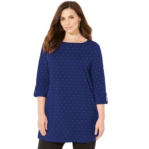 Catherines Women's Plus Size Petite Suprema Boatneck Tunic Top - 1 of 4