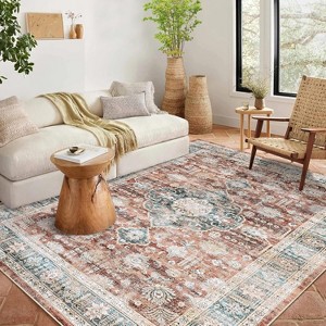 Acekool 9x12 Washable Boho Vintage Medallion Area Rug, Non-Slip, Stain Resistant, Non-Shedding Carpet for Living Room, Bedroom, Office - 1 of 4